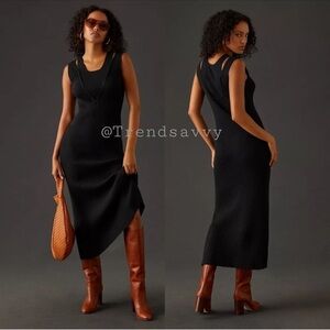 Anthropologie Favorite Daughter Gemini Bodycon Cashmere Midi Dress Black NWT